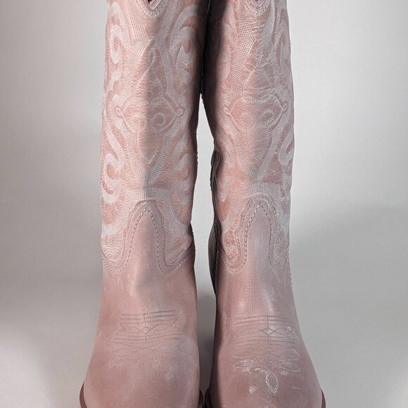 Steve Madden West Pink Leather Pull On Pointed Toe Block Heel Western, Size 8.5) - Picture 3 of 6